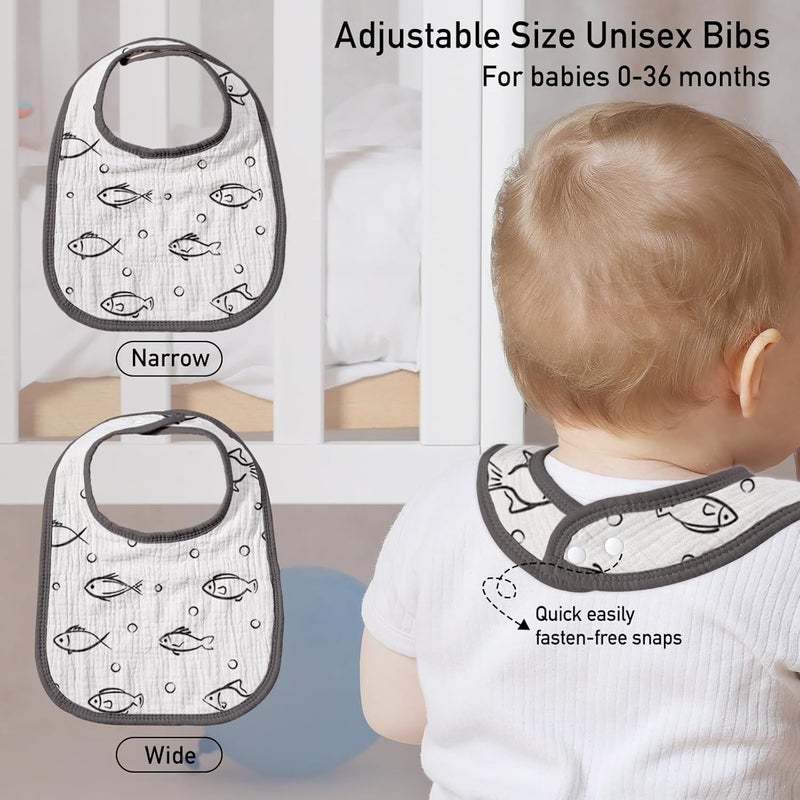 Muslin Drool Bibs for Boys Girls 8 Pack - Adjustable Baby Bibs for Drooling and Teething - Image 4