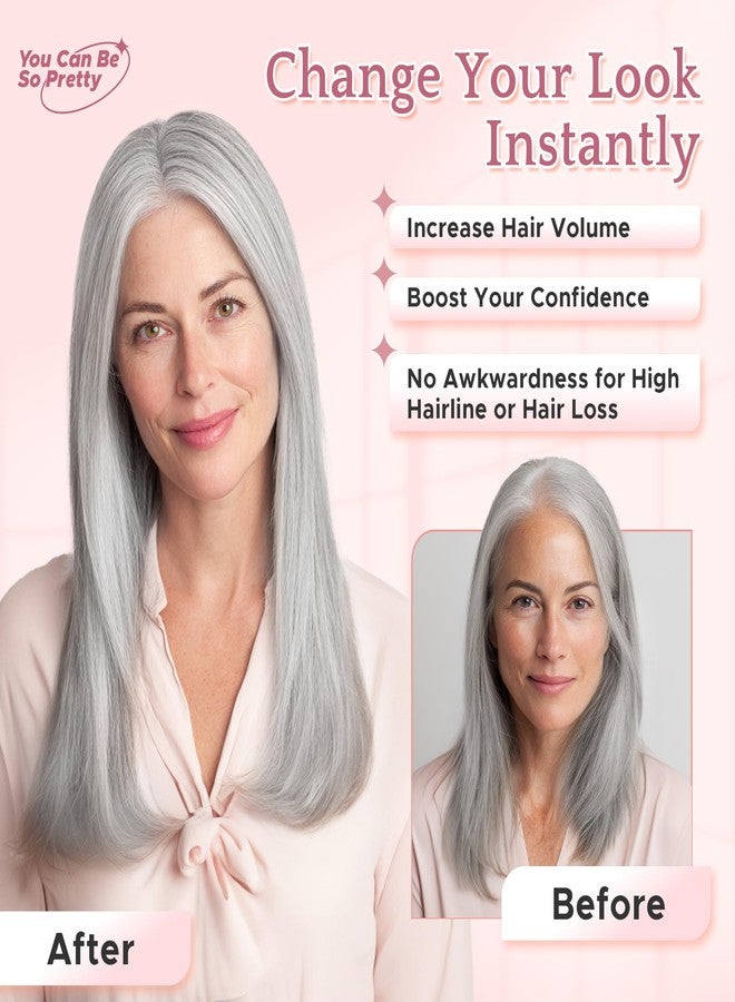 SEGO Grey Hair Toppers for Women Real Human Hair No Bangs, 7 * 13 CM Silk Base Clip In Topper Wiglet, Top Pieces for Women with Thinning Hair -6 Inch G1 Silver Grey - Image 5