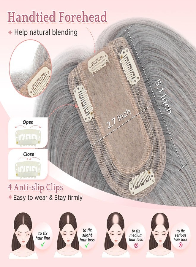 SEGO Grey Hair Toppers for Women Real Human Hair No Bangs, 7 * 13 CM Silk Base Clip In Topper Wiglet, Top Pieces for Women with Thinning Hair -6 Inch G1 Silver Grey - Image 4