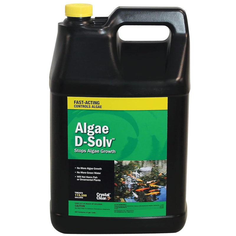Crystal Clear Algae D-Solv Pond Algae Control, Fast-Acting EPA Registered Algaecide, Use in Fountains & Outdoor Ponds Containing Koi & Other Fish, Treats 115,200 Gallons, 2.5 Gallons - Image 1