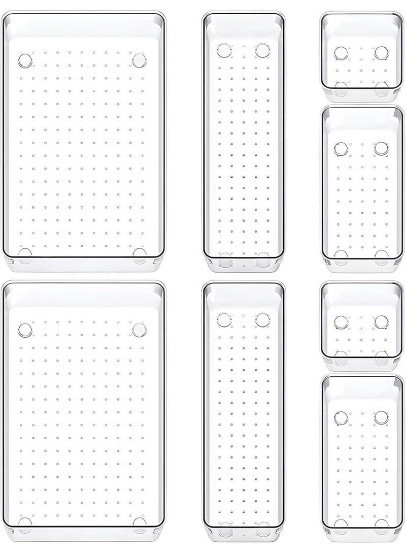 طقم منظمات أدراج أكريليك موفرة للمساحة – 8 قطع لتنظيم الأدراج وتخزين أدوات المكتب داخل الخزائن – شفاف. - Image 1