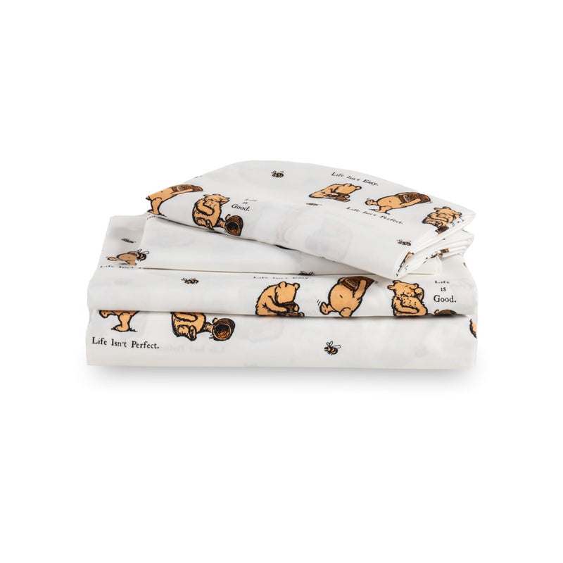 Berkshire Blanket Berkshire Blanket Kids Sheet Set Queen Size - 4 Pieces Cute Character Printed Soft Microfiber Bed Sheets LIG Mini Winnie and Hunny Toss White  - Image 1