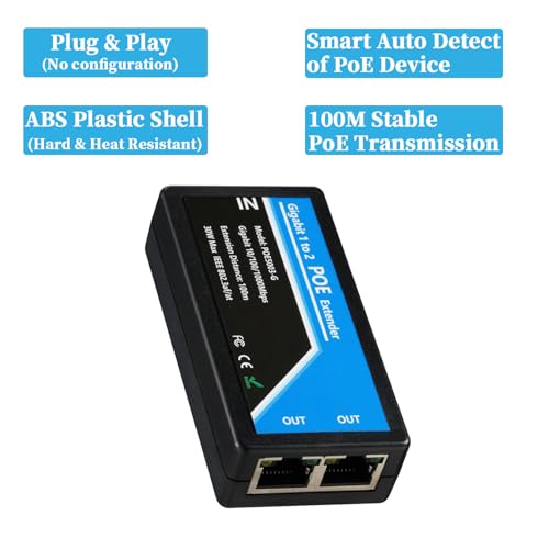HANUTECH Gigabit PoE Extender, 1-in 2-Out, 1000Mbps, 100m Range, 30W Input, IEEE 802.3af/at, Plug and Play - Image 3