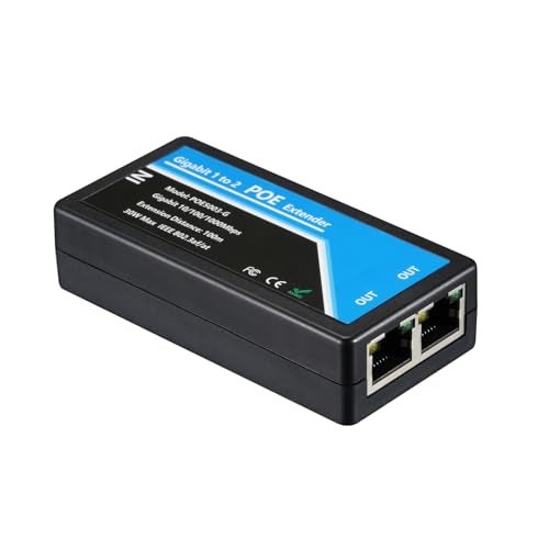 HANUTECH Gigabit PoE Extender, 1-in 2-Out, 1000Mbps, 100m Range, 30W Input, IEEE 802.3af/at, Plug and Play - Image 1