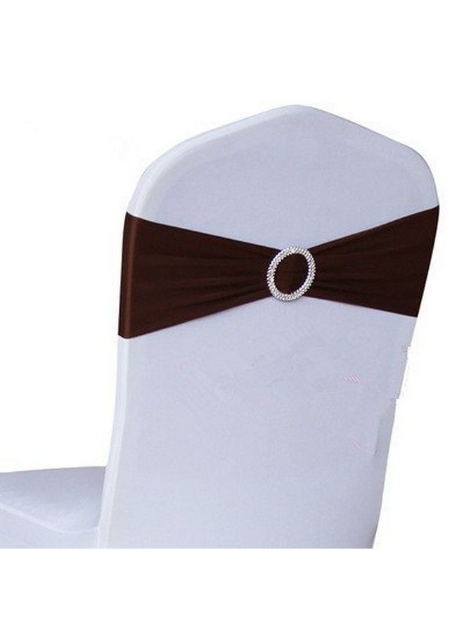 Tvoip 10Pcs Chair Cover Stretch Band With Buckle Slider Sashes Bow Wedding Banquet Chair Decoration (Dark Brown) - Image 1