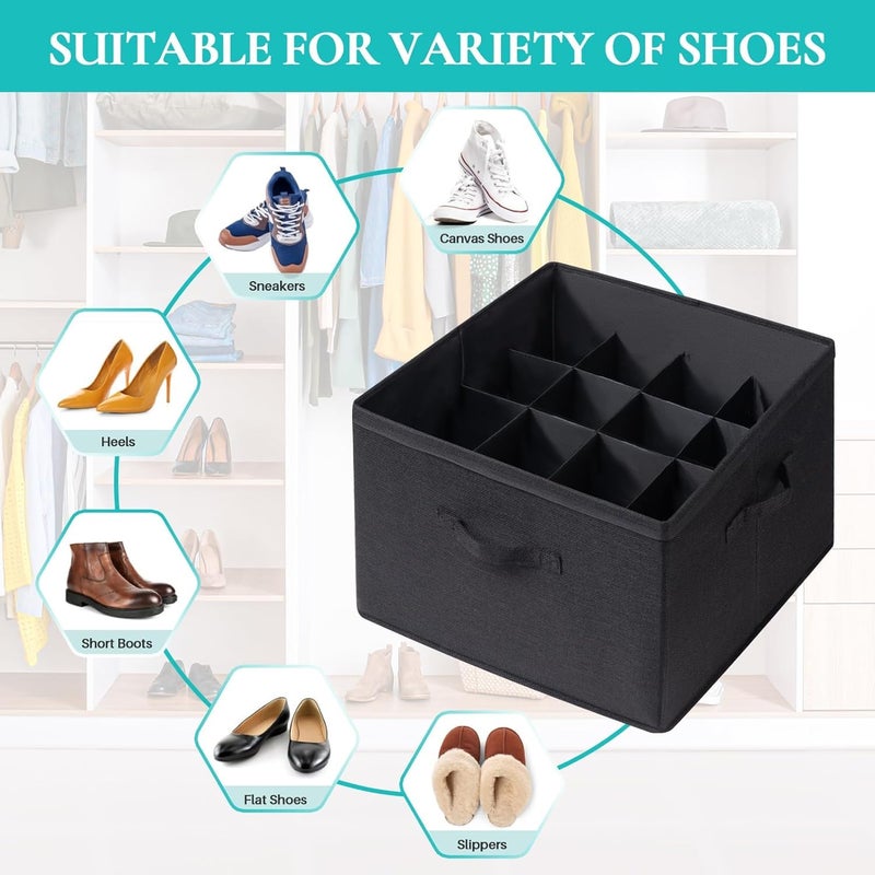 MAPPLE CREATION 16 Pairs Shoe Storage Box Foldable Shoe Storage Containers Baskets Boxes Bins Adjustable Dividers for Shoes Sandal Sneakers and High Heeled Stackable and Foldable Black - Image 4