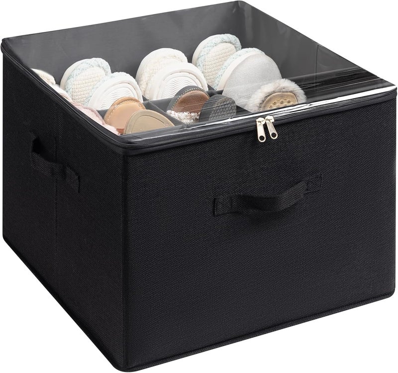MAPPLE CREATION 16 Pairs Shoe Storage Box Foldable Shoe Storage Containers Baskets Boxes Bins Adjustable Dividers for Shoes Sandal Sneakers and High Heeled Stackable and Foldable Black - Image 1