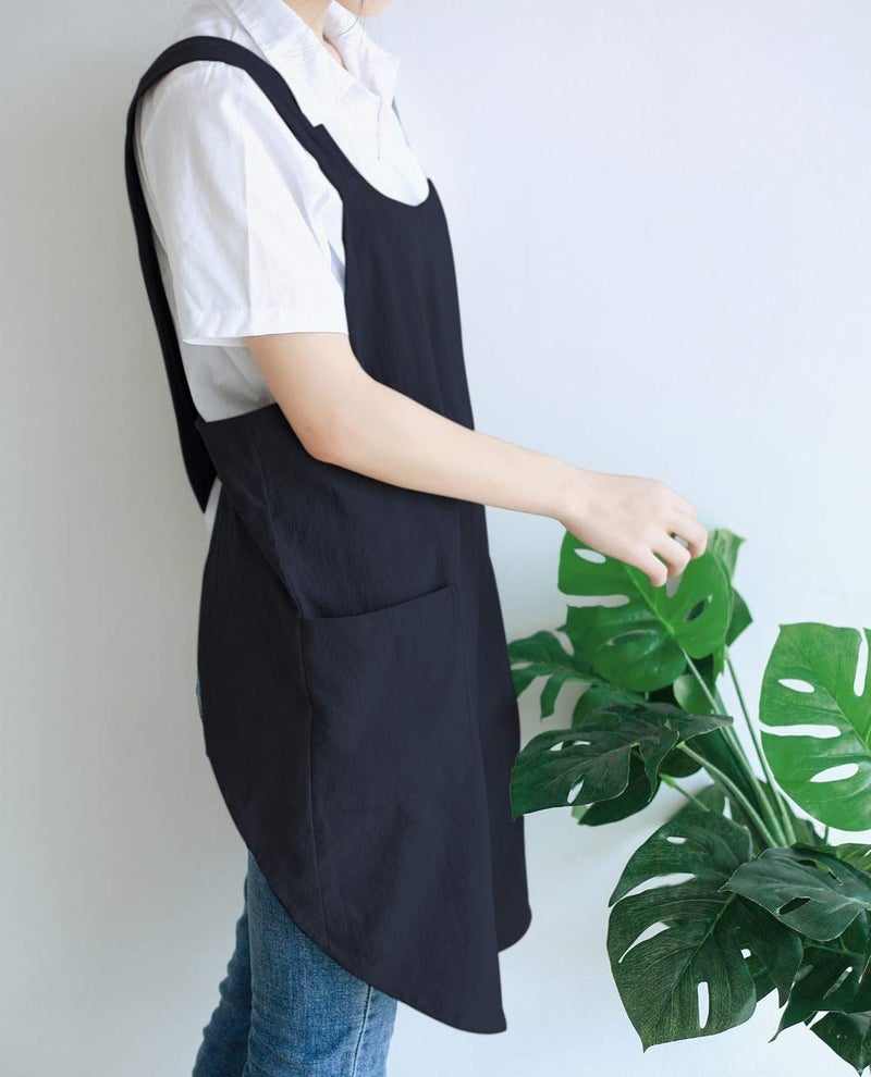 NEWGEM Japanese Linen Cross Back Kitchen Cooking Aprons for Men with Pockets for Baking Painting Gardening Cleaning Black - Image 4