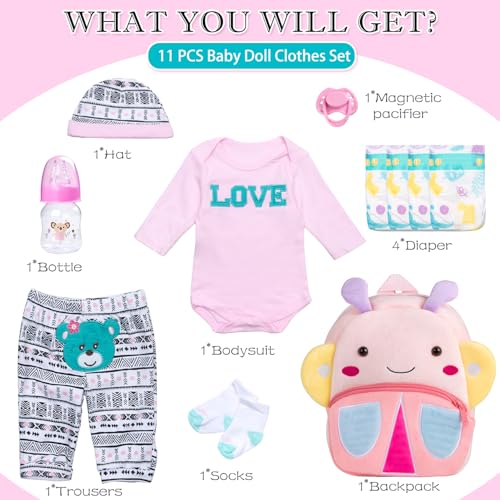 Pedolltree Reborn Baby Dolls Clothes Girl Outfits Accesories 11 Pcs Set for 1722 Inch Reborn Doll Newborn Baby Girl with Butterfly BackpackDiaper - Image 5