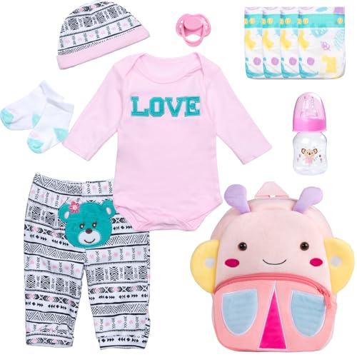 Pedolltree Reborn Baby Dolls Clothes Girl Outfits Accesories 11 Pcs Set for 1722 Inch Reborn Doll Newborn Baby Girl with Butterfly BackpackDiaper - Image 1
