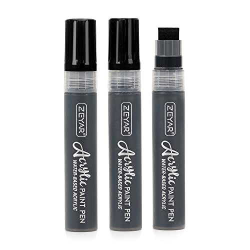 ZEYAR Jumbo Paint Marker Pens Water Based Acrylic 15mm Felt Tip Waterproof and Permanent Ink Great on Plastic Posters Stone Metal Glass and more 3 Black - Image 1