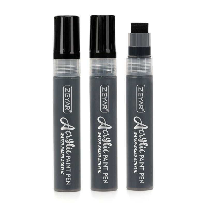 ZEYAR Jumbo Paint Marker Pens Water Based Acrylic 15mm Felt Tip Waterproof and Permanent Ink Great on Plastic Posters Stone Metal Glass and more 3 Black - Image 3