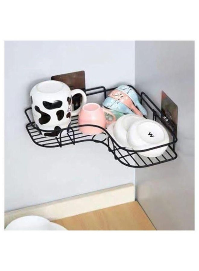 Stainless steel bathroom shelf—organizer and holder for bathtub accessories; a fixed, colorful wall-mounted storage rack/basket (includes two adhesive strips). Product color: Black. - Image 4