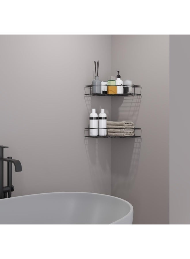 Stainless steel bathroom shelf—organizer and holder for bathtub accessories; a fixed, colorful wall-mounted storage rack/basket (includes two adhesive strips). Product color: Black. - Image 3