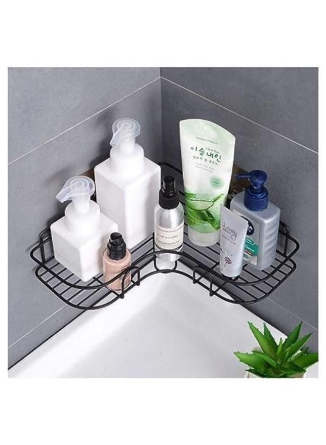 Stainless steel bathroom shelf—organizer and holder for bathtub accessories; a fixed, colorful wall-mounted storage rack/basket (includes two adhesive strips). Product color: Black. - Image 2