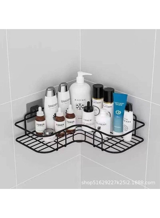 Stainless steel bathroom shelf—organizer and holder for bathtub accessories; a fixed, colorful wall-mounted storage rack/basket (includes two adhesive strips). Product color: Black. - Image 3