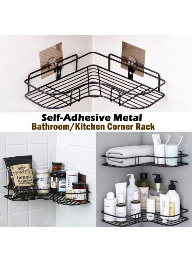 Stainless steel bathroom shelf—organizer and holder for bathtub accessories; a fixed, colorful wall-mounted storage rack/basket (includes two adhesive strips). Product color: Black. - Image 3