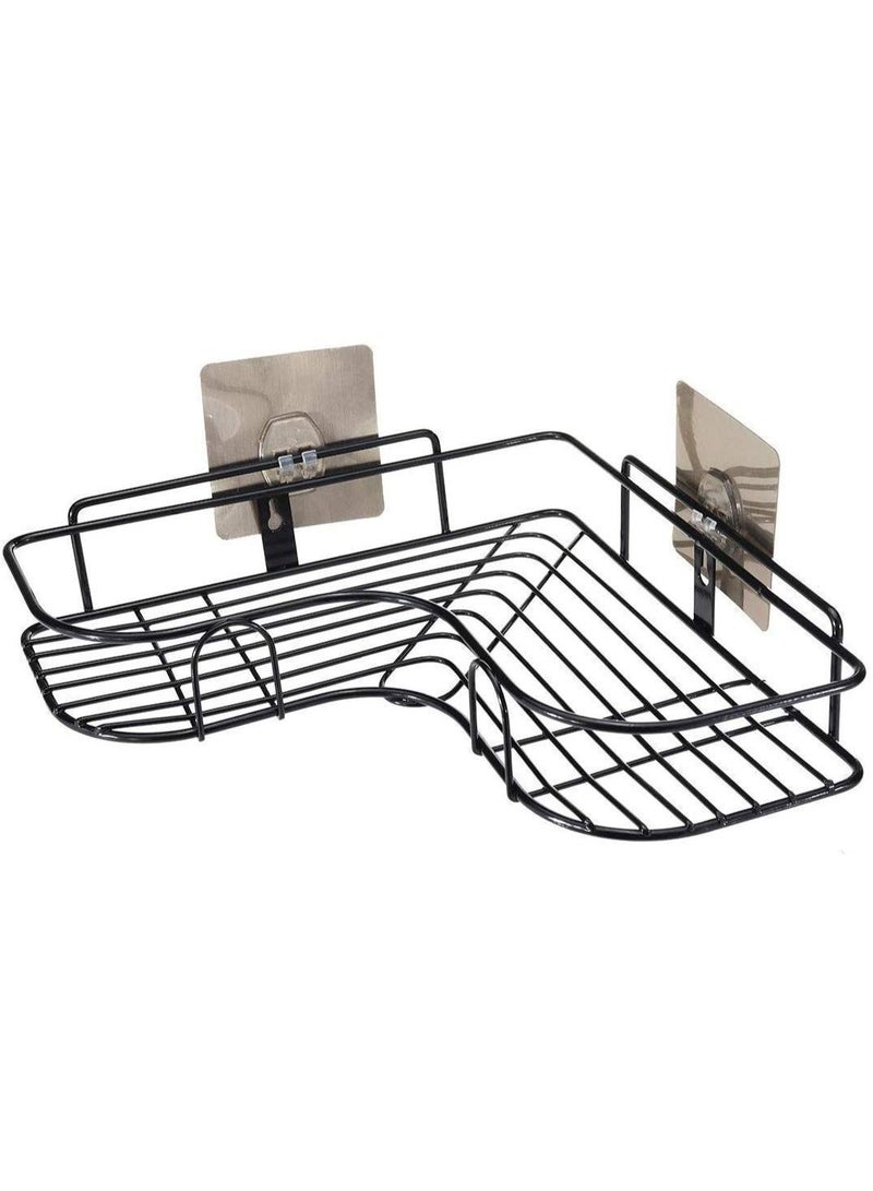 Stainless steel bathroom shelf—organizer and holder for bathtub accessories; a fixed, colorful wall-mounted storage rack/basket (includes two adhesive strips). Product color: Black. - Image 2