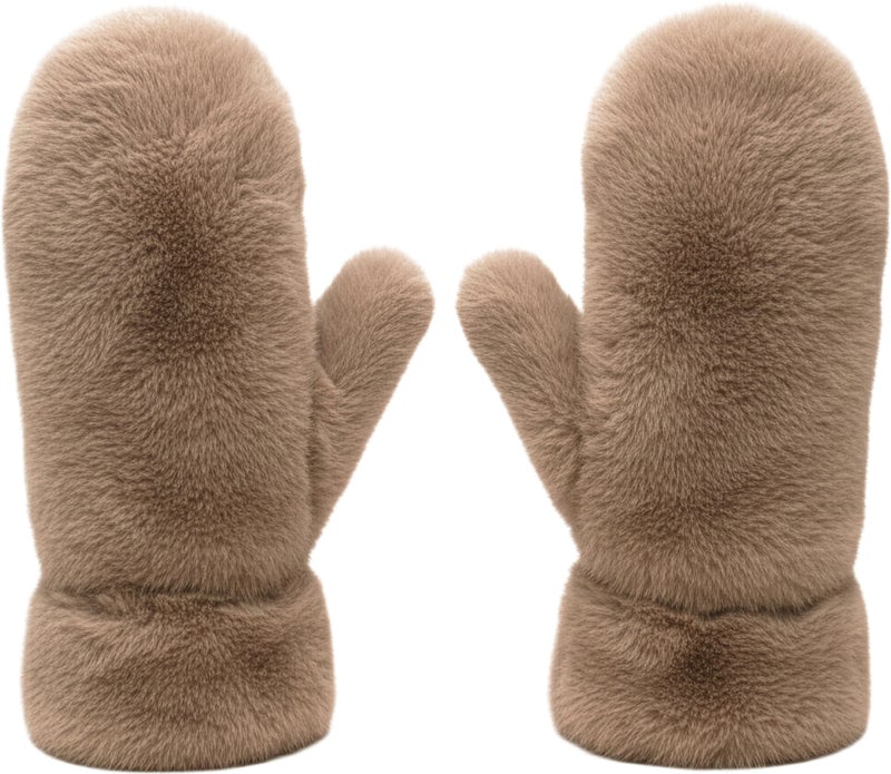 Funky Junque Fuzzy Faux Fur Mittens for Women - Taupe - Image 1