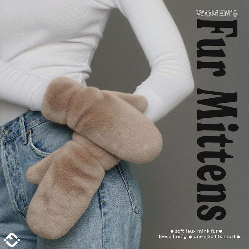 Funky Junque Fuzzy Faux Fur Mittens for Women - Taupe - Image 2