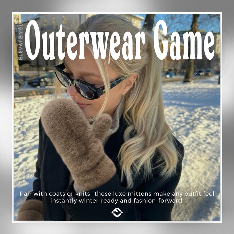 Funky Junque Fuzzy Faux Fur Mittens for Women - Taupe - Image 3