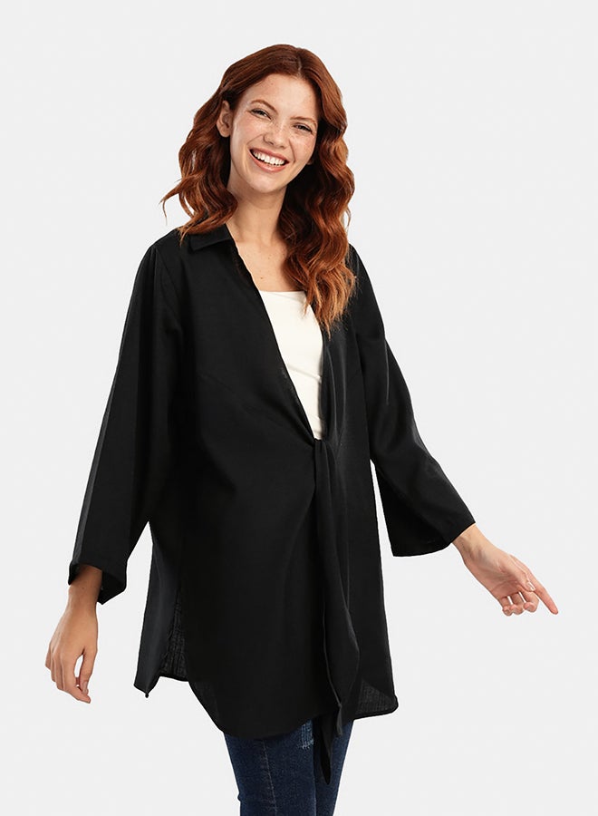Carina Black Kimono with Front Tie  - Image 1