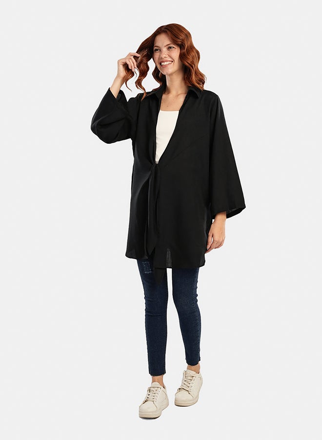 Carina Black Kimono with Front Tie  - Image 5