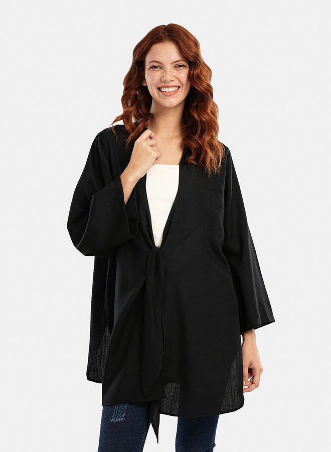Carina Black Kimono with Front Tie  - Image 2