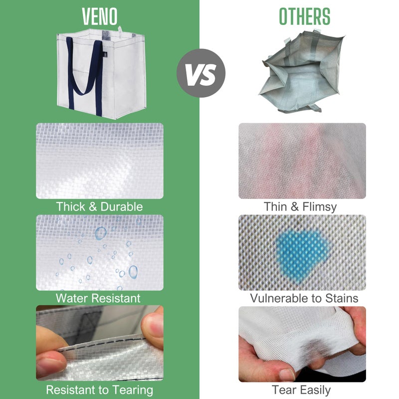 VENO 4 Pack Reusable Grocery Bags w/ Hard Bottom  Heavy-Duty Shopping Bags for Shopping Cart (Clear  4 Pack) - Image 5