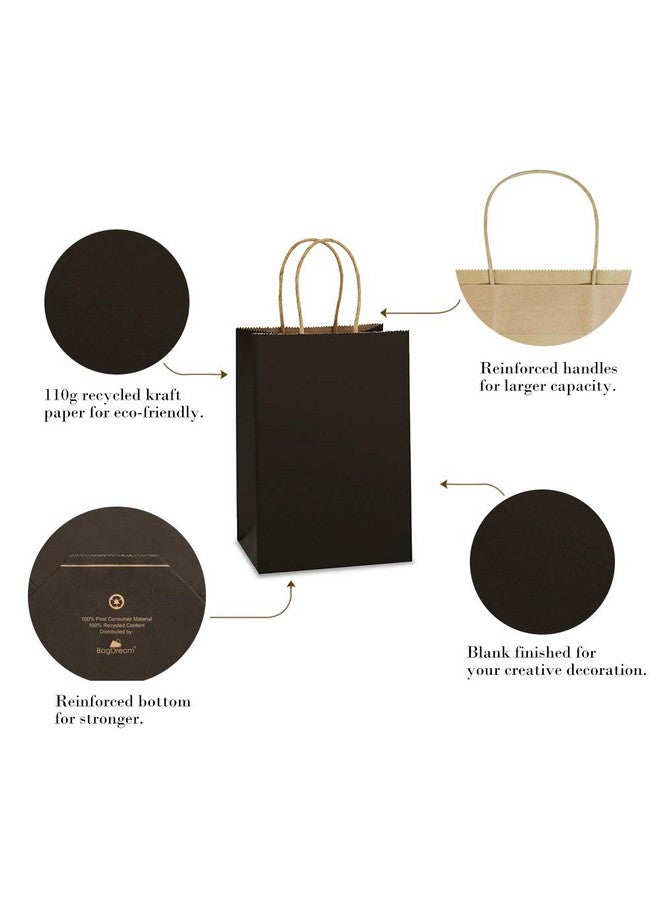 حقائب للهدايا أكياس ورق الكرافت 100 قطعة 5.25X3X8 بوصة حقيبة تسوق صغيرة أكياس كرافت أكياس الحفلات أكياس الورق الأسود مع مقابض السائبة - Image 3