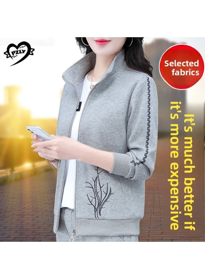 Casual Sports Suit Women's Spring And Autumn Three-piece Set Fashionable Western Style Slimming Running Suit Middle-aged Mother Casual Wear  - Image 3