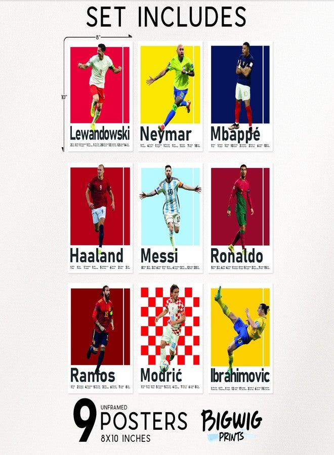 BigWig Prints Soccer Posters - Soccer Decor for Boys Room, Ronaldo & Messi Poster, Mbappe, Neymar, Zlatan Ibrahimovic, Ramos, Modric, World Cup Wall Art, Fifa Art - Unframed Set Of 9 (8x10”) - Image 2