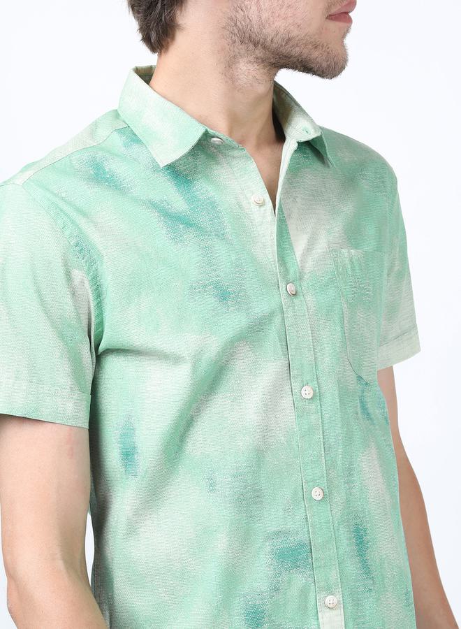 HIGHLANDER Textured Tie Dye Print Shirt with Short Sleeves - Image 1