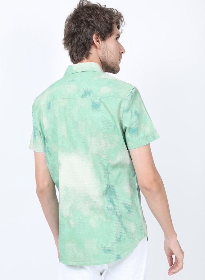 HIGHLANDER Textured Tie Dye Print Shirt with Short Sleeves - Image 3