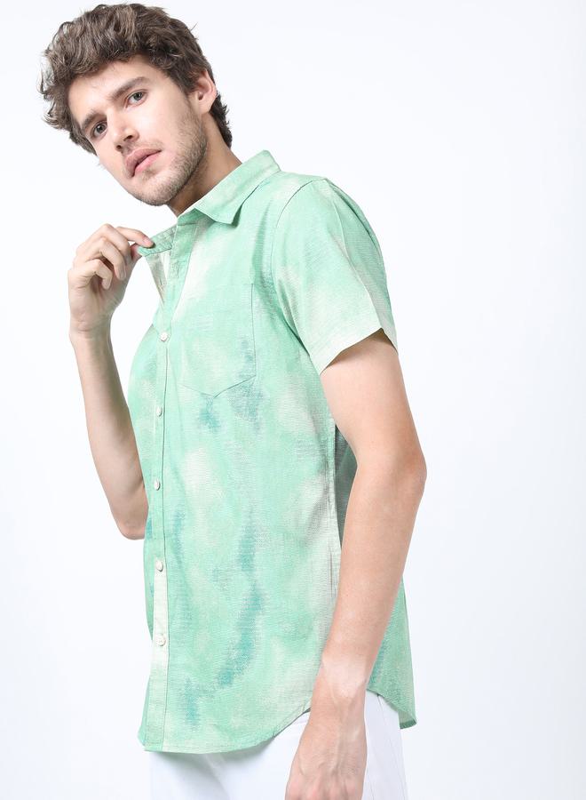 HIGHLANDER Textured Tie Dye Print Shirt with Short Sleeves - Image 4