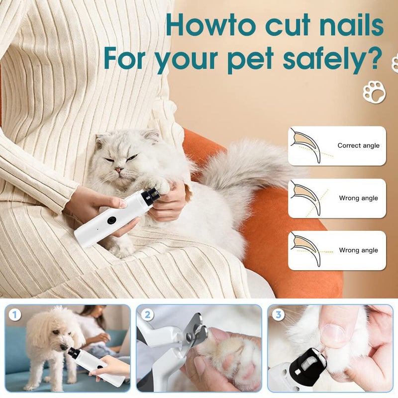 Qpets® مقص أظافر الكلاب مع ضوء LED ورأس طحن ماسي، مطحنة أظافر كهربائية قابلة لإعادة الشحن بسرعتين للحيوانات الأليفة، صامتة، محمولة، تعمل بالطاقة USB، قاطع أظافر آمن وفعال - Image 3