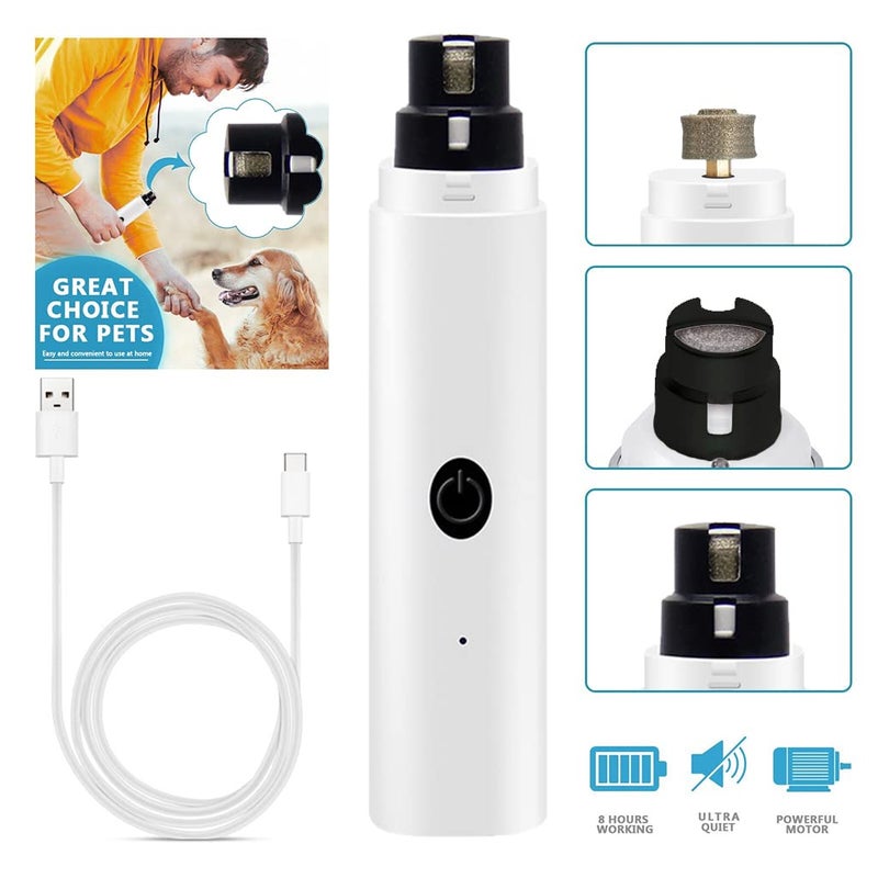 Qpets® مقص أظافر الكلاب مع ضوء LED ورأس طحن ماسي، مطحنة أظافر كهربائية قابلة لإعادة الشحن بسرعتين للحيوانات الأليفة، صامتة، محمولة، تعمل بالطاقة USB، قاطع أظافر آمن وفعال - Image 2