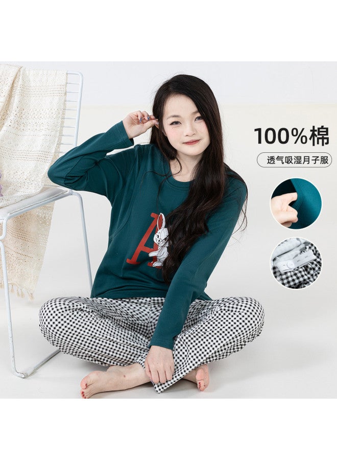 Bornbay Side-opening Pure Cotton Maternity Loungewear Set For Spring/autumn - Nursing-friendly Postpartum & Pregnancy Homewear Suit - Image 2