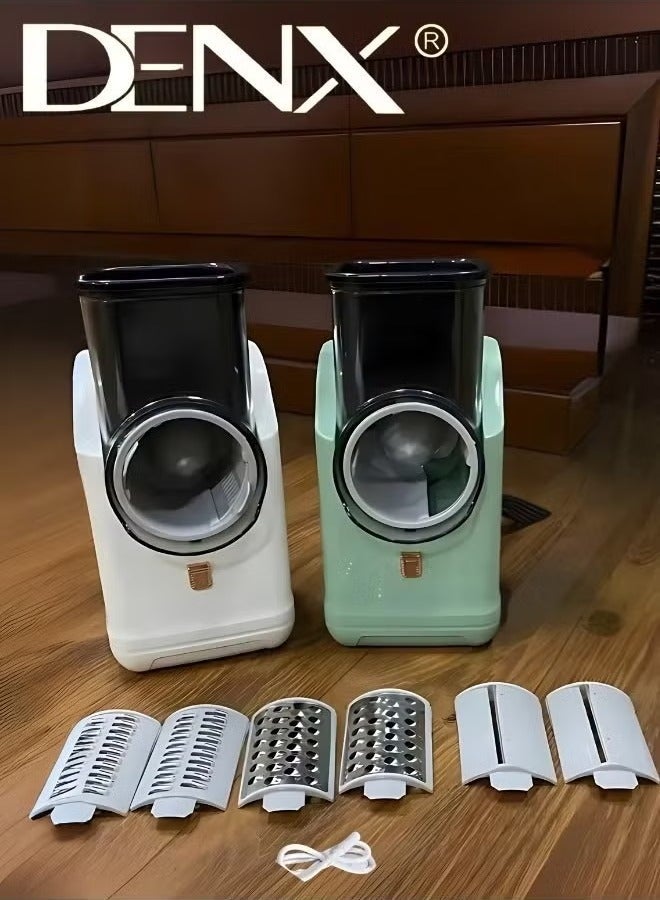 Denx DX2042 Electric Vegetable Cutter & Cheese Grater – USB Rechargeable Cordless Food Chopper with 3 Blades, Multipurpose Electric Slicer for Vegetables, Cheese, Meat & Fruits - Image 1