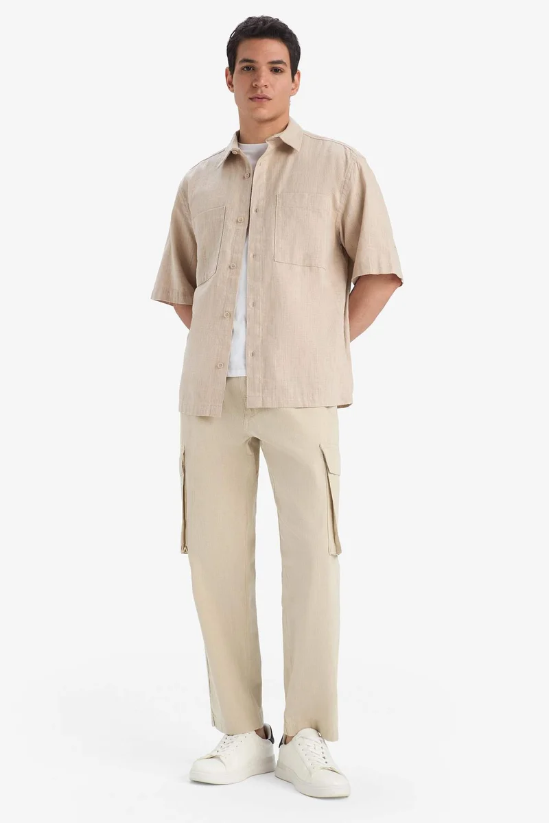 Defacto  Wide Leg With Cargo Pocket Linen Look Trousers for Men | Best Price UAE