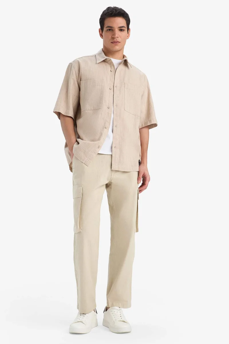 ديفاكتو Wide Leg With Cargo Pocket Linen Look Trousers