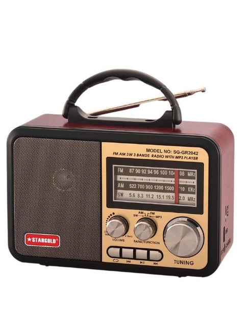 راديو محمول متعدد الوظائف FM/AM/SW مع اتصال بلوتوث، TWS، مشغل TF، مشغل USB