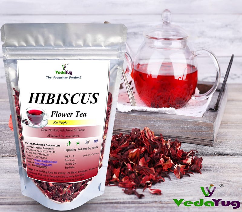 VY VedaYug Herbal Tea Combo Pack | Blue Butterfly Pea Flower 20g & Hibiscus Flower 30g | Caffeine Free Herbal Tea | Total Weight 50g - Image 5