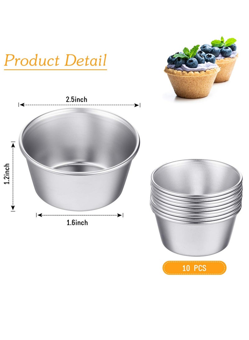 SYOSI 10 Pieces Egg Tart Molds, Individual Molds Pudding Molds Cups, Mini Chocolate Molten Pans Carbon Steel Cupcake Cake Cookie Pudding Mold, Round Nonstick Popover Bakeware Tumblers (2.6 x 2 x 1.3 Inch) - Image 2