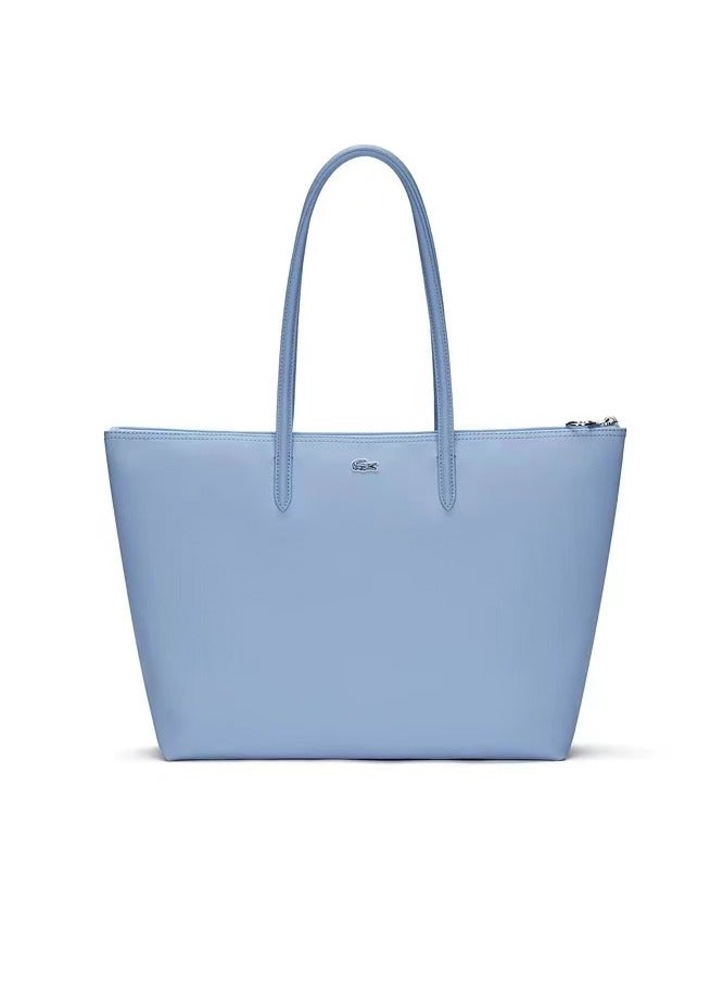 LACOSTE Lacoste Women's Concept Fashion Versatile Large Capacity Zipper Handbag Tote Bag Shoulder Bag Large Size Linen Light blue  - Image 1