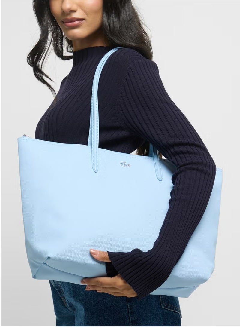 LACOSTE Lacoste Women's Concept Fashion Versatile Large Capacity Zipper Handbag Tote Bag Shoulder Bag Large Size Linen Light blue  - Image 2