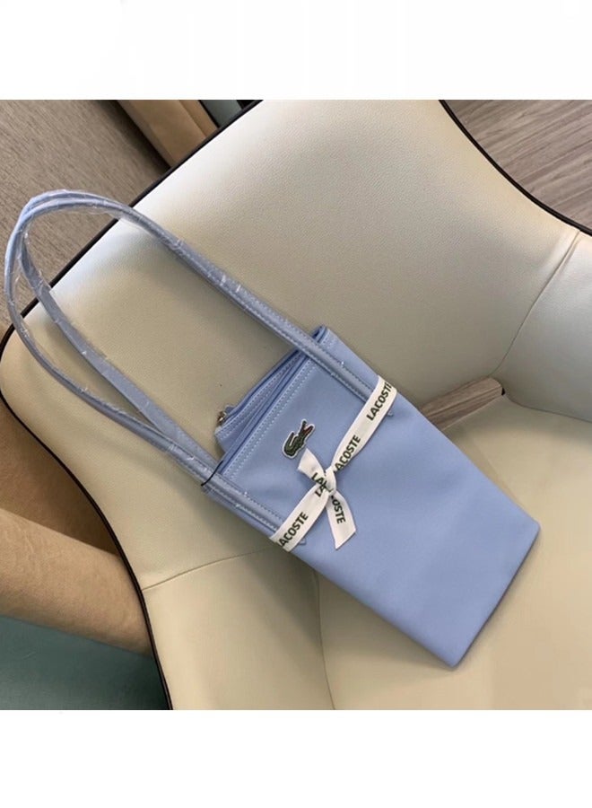 LACOSTE Lacoste Women's Concept Fashion Versatile Large Capacity Zipper Handbag Tote Bag Shoulder Bag Large Size Linen Light blue  - Image 5