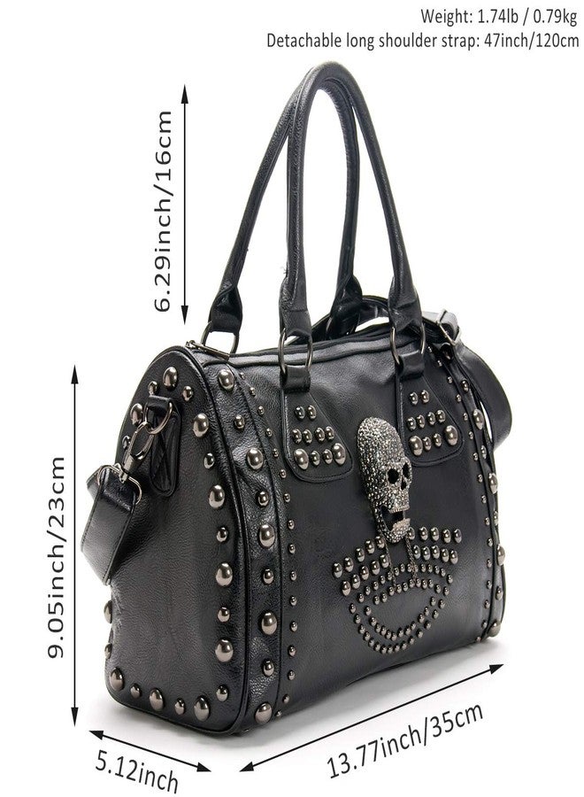 Chikencall® Women Skull Tote Handbag PU Washed Leather Gothic Studded Rivet Purse Ladies Halloween Christmas Shoulder Bag - Image 3