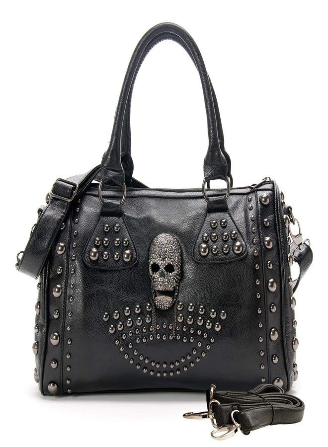 Chikencall® Women Skull Tote Handbag PU Washed Leather Gothic Studded Rivet Purse Ladies Halloween Christmas Shoulder Bag - Image 1