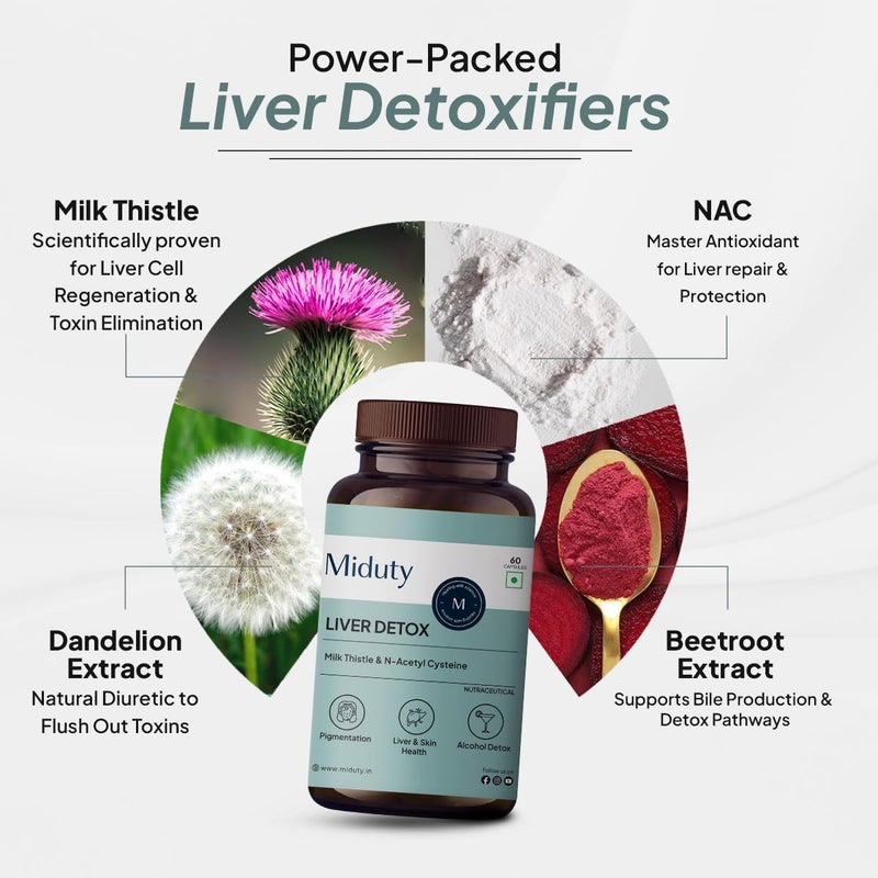 Miduty Liver Detox Supplement Milk Thistle with N-Acetyl Cysteine 900 mg - 60 Veg Capsules - Image 4